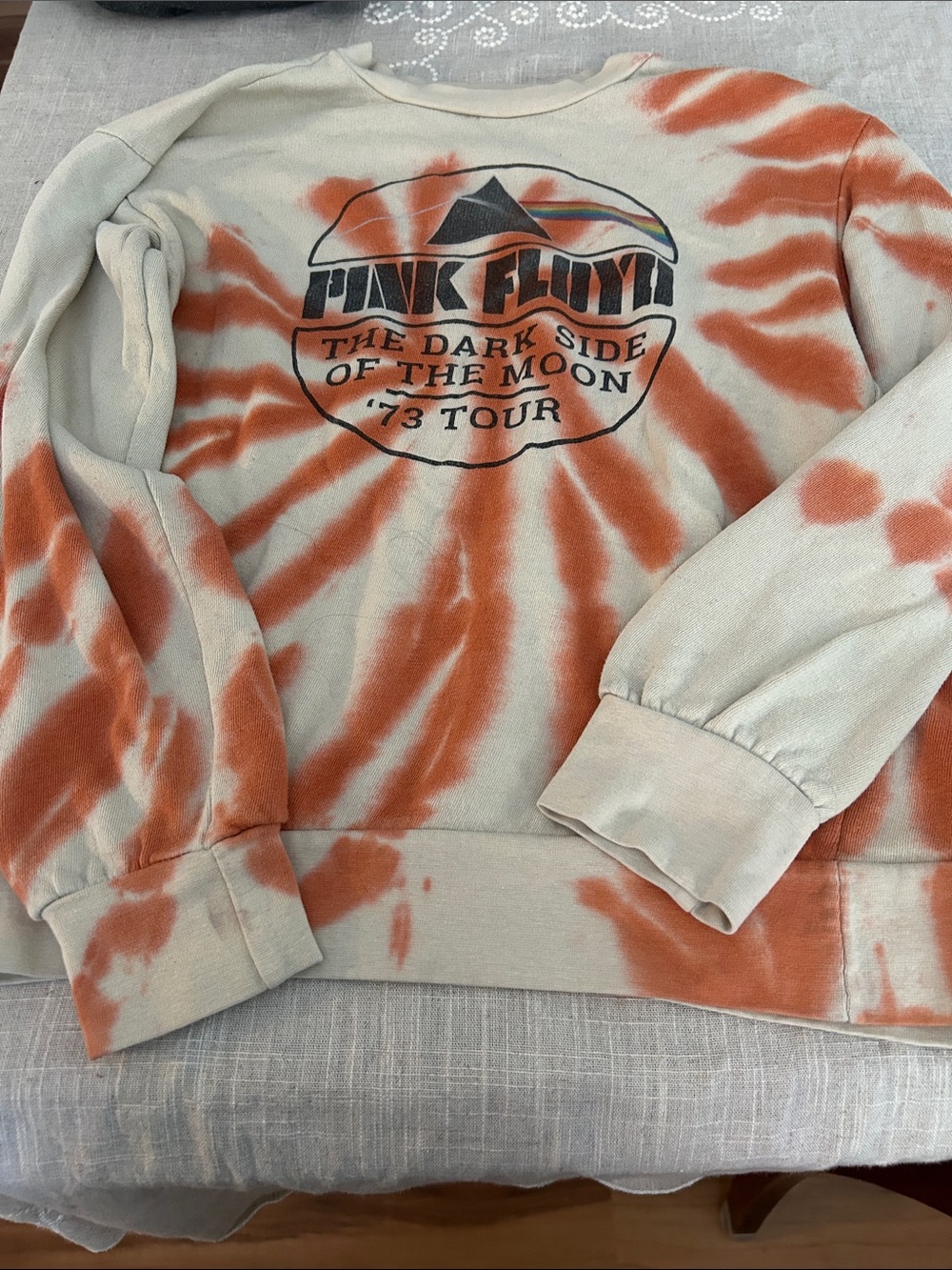 Pink Floyd Tie-Dye Crewneck Sweatshirt - Orange & Cream